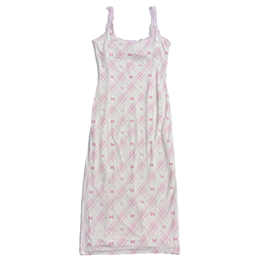 Victoria's Secret PINK LoveShackFancy Modal Midi Dress Womens L Tartan Stretchy
